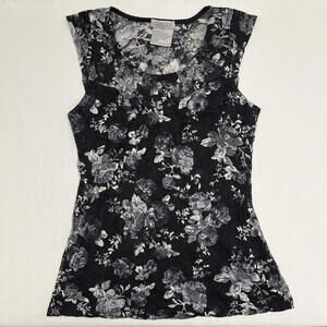 Vintage Y2K Guilty floral print lace sleeveless top Size S whimsy goth coquette